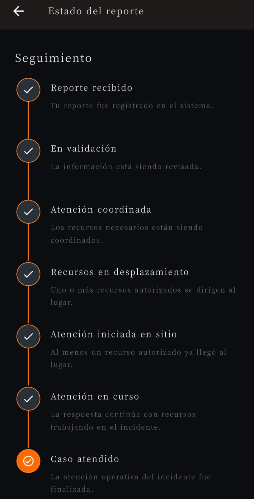 Pantalla de ATALAYA 24H: Consulta el estado de tu reporte